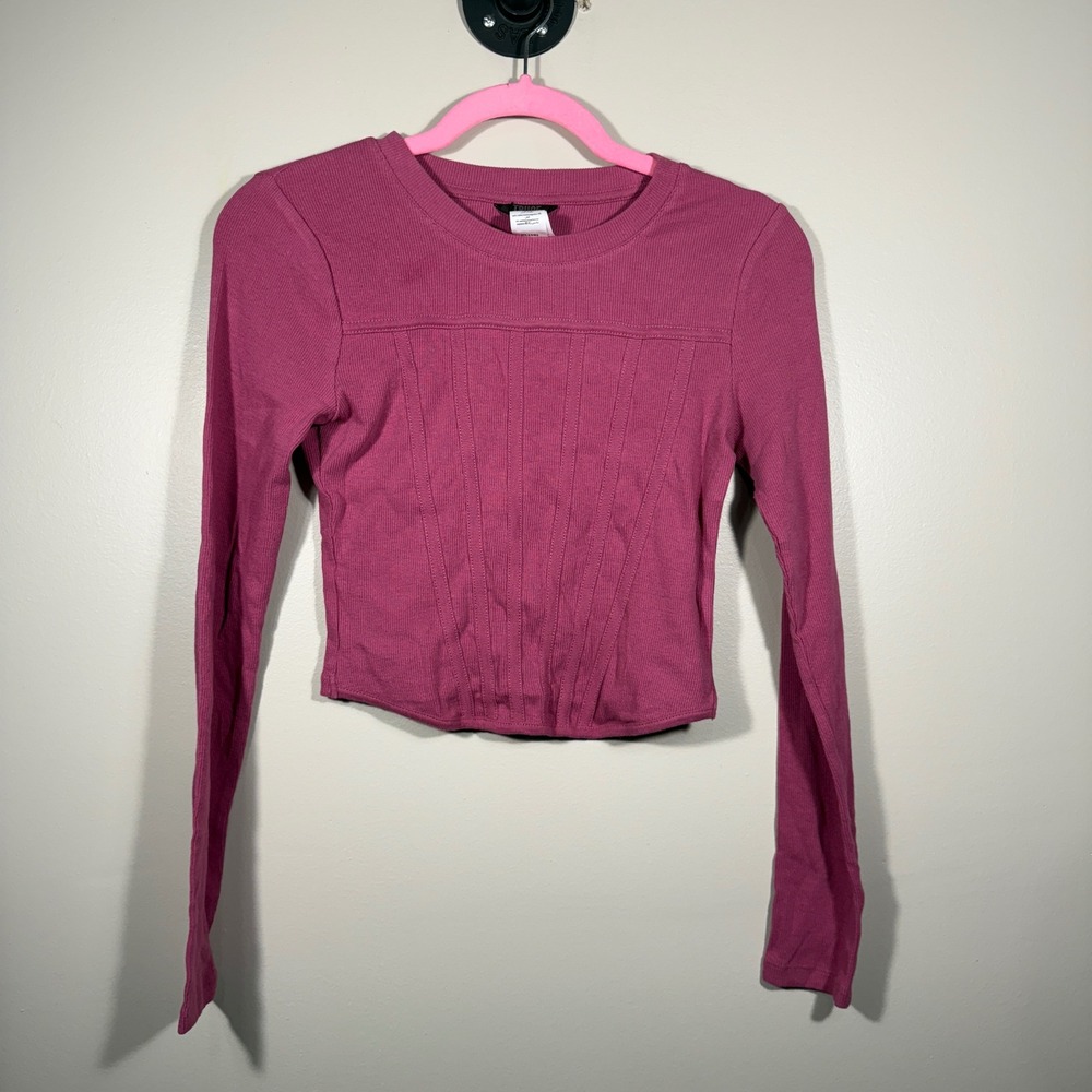 TRUCE‎ Girl's Top Size XL(16) Long Sleeve Ribbed Corset Style Berry
